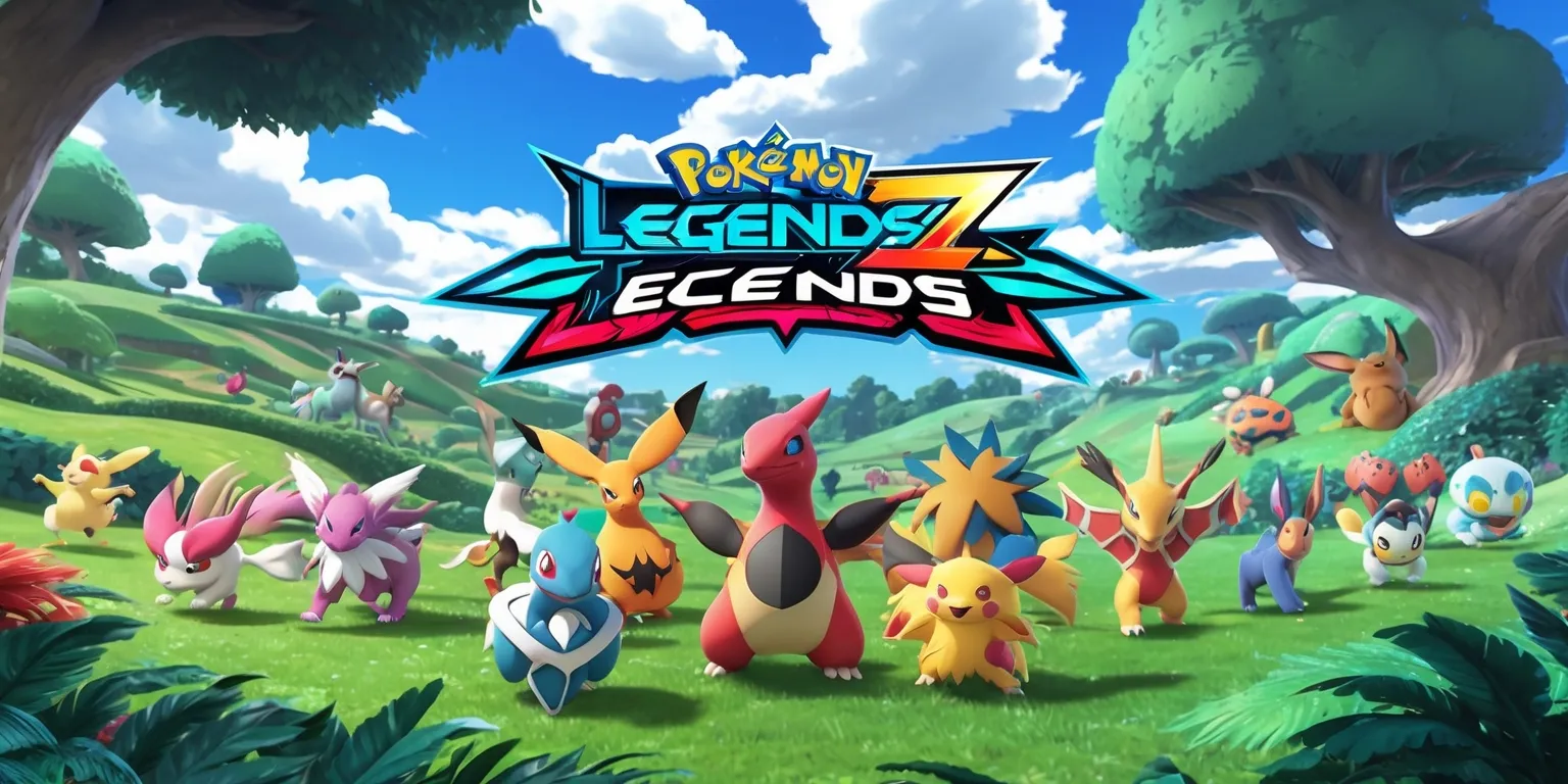 A vibrant and dynamic scene depicting the game expansion Pokémon Legends: Z-A, set in a lush, expansive landscape with rolling hills and towering trees, featuring a variety of Pokémon roaming freely, with the main focus on the Legendary Pokémon Zacian and Zamazenta standing boldly in the center, surrounded by a diverse group of Pokémon, including starters and other notable creatures from the franchise, all rendered in a colorful, detailed, and stylized manner, with intricate textures and shading, and a clear blue sky with a few puffy white clouds in the background, with the game's logo displayed prominently in a modern, futuristic font with sharp lines and bold colors, and the tagline written in a curved line above the logo in a flowing, cursive script.